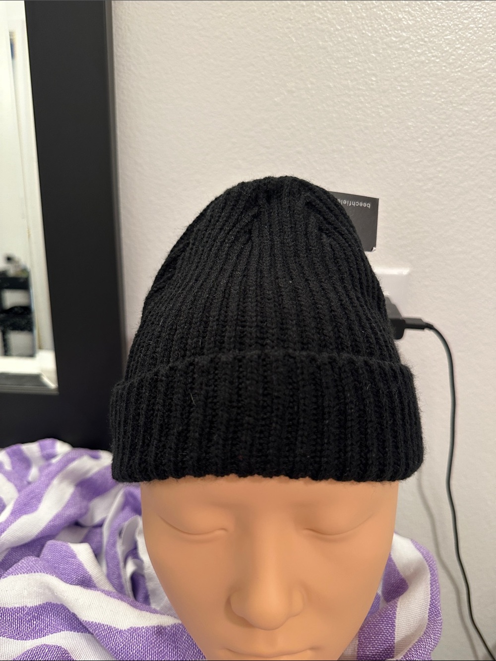 Black Ribbed Knit Beanie Hat - Beevhfield